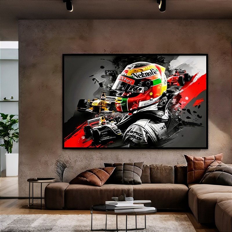 Quadro Decorativo Senna Colagem Fundo Escuro Fórmula 1
