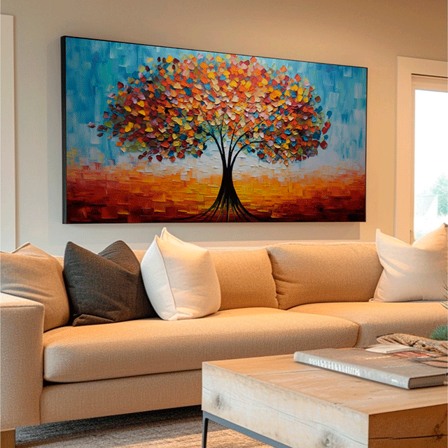Quadro Decorativo Estilo Pintura Árvore Da Vida Colorido