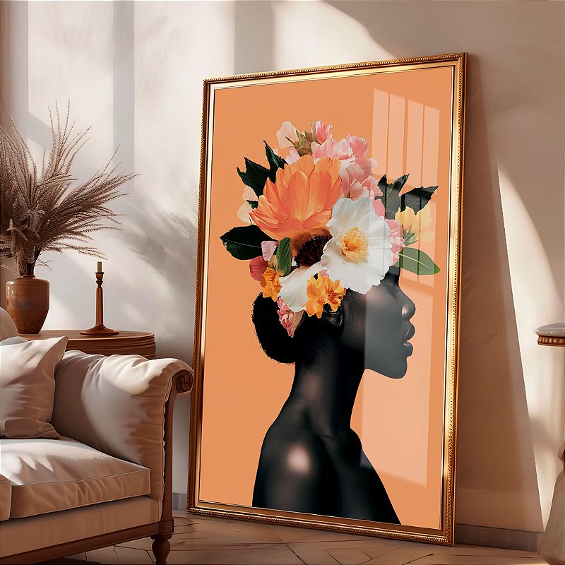 Quadro Com Moldura Garota das Flores Senses 3