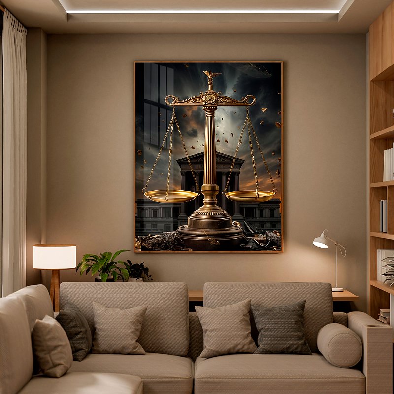 Quadro Decorativo Balança Da Justiça Dourada