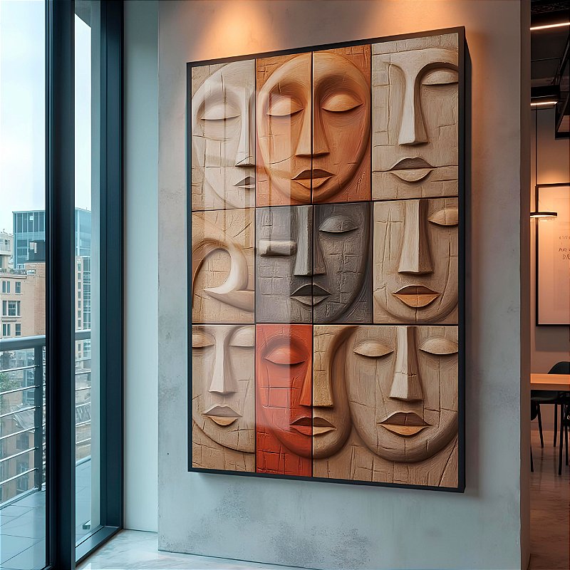 Quadro Decorativo Com Moldura Escultura Expressões Faciais