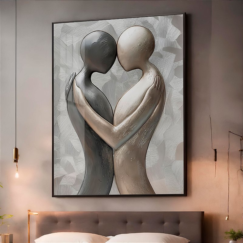 Quadro Decorativo Com Moldura Arte Os Amantes Prateados