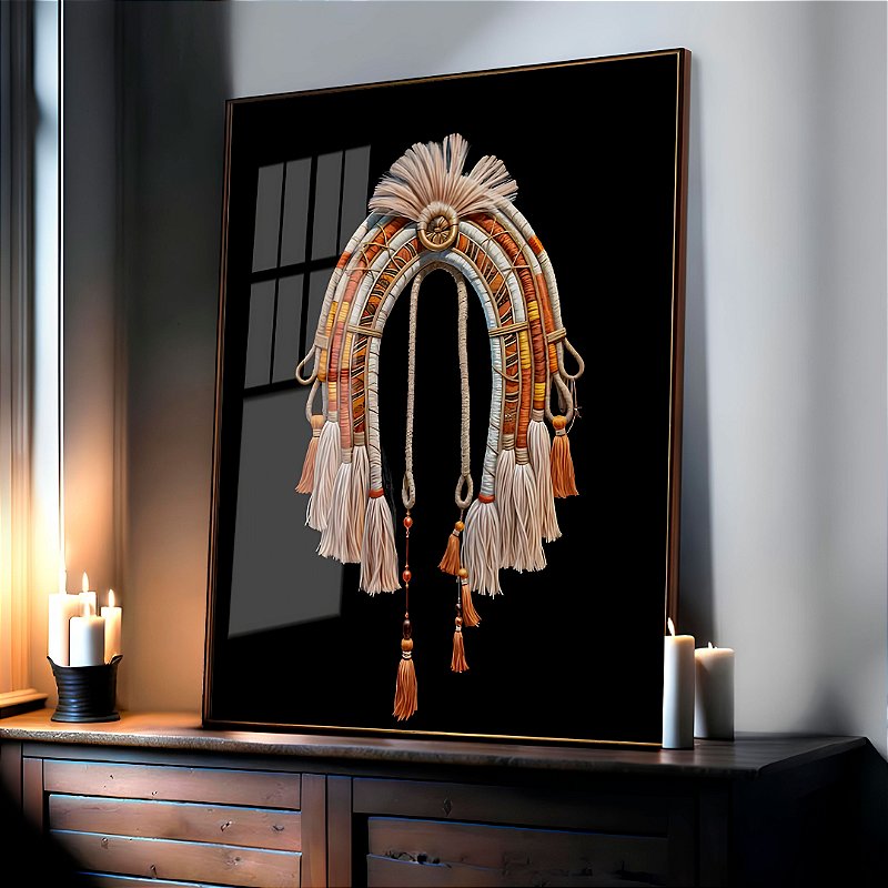 Quadro Decorativo Com Moldura Arte Cocar Macramê
