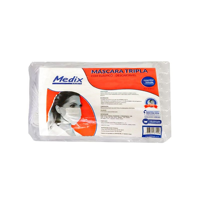 Máscara Descartável Tripla Pacote C/ 50 Elástico Branca - MEDIX - Magazine  Clínicas - Produtos Médicos