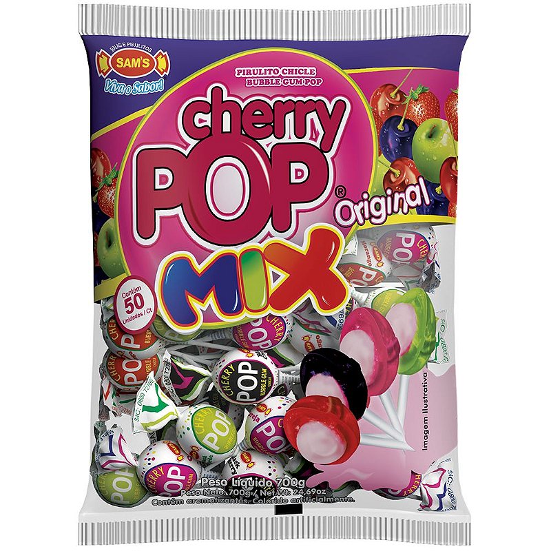 Pirulito Tutti Frutti Recheio Chiclete Pop Mania - Riclan - Doce Malu