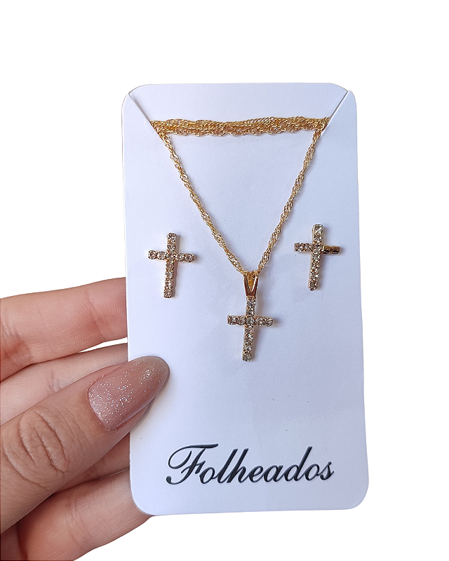Conjunto cruz strass
