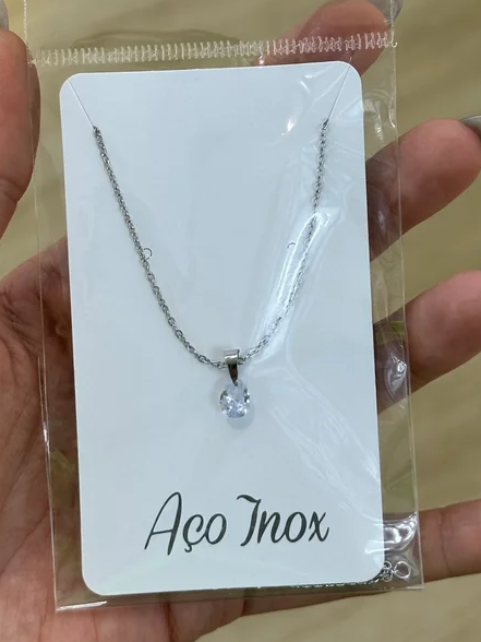 Colar Gota Zircônia Aço Inox