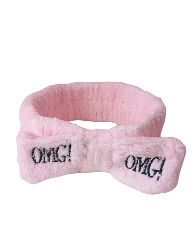 Faixa Laço Atoalhada para Maquiagem e Skin Care Rosa Claro