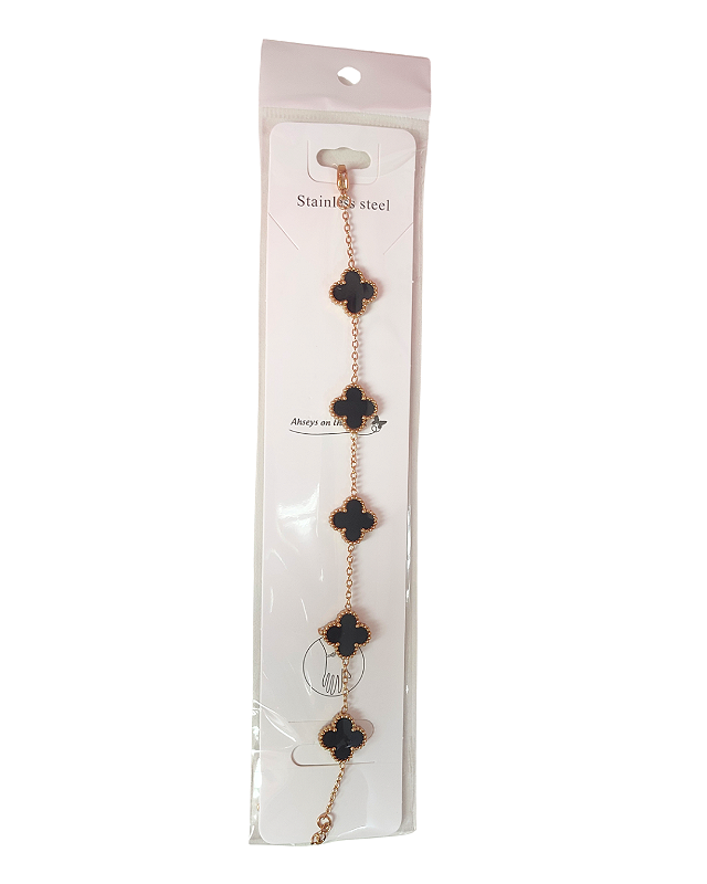 Pulseira Trevo Preto Dourado