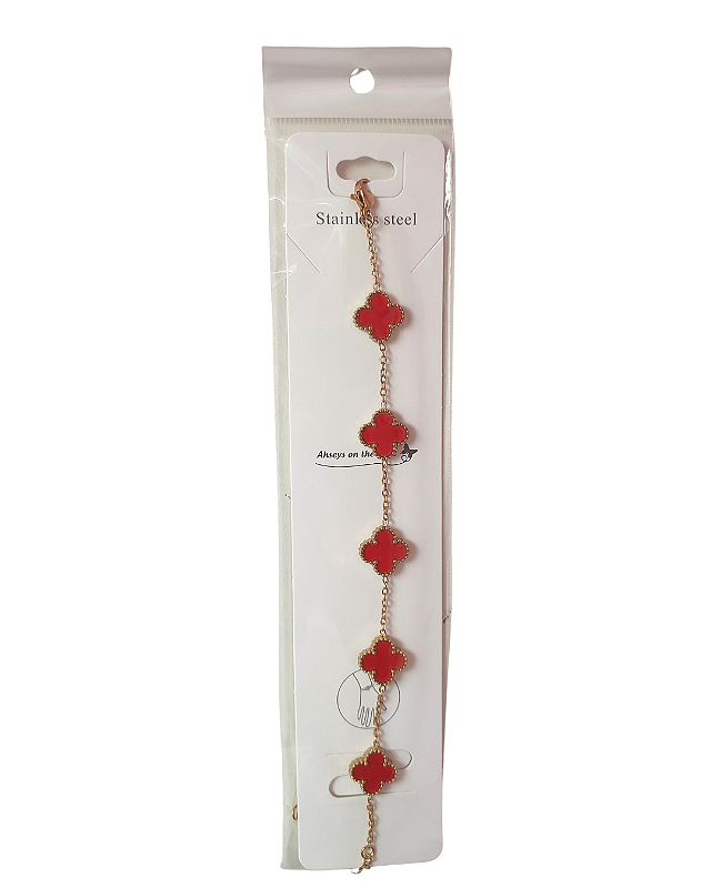 Pulseira Trevo Vermelho Dourado