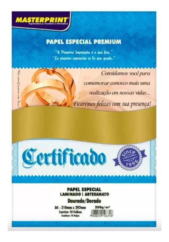 Papel Lamicote Ouro A4 250g 10 Fls Masterprint Pg Papelaria 5830