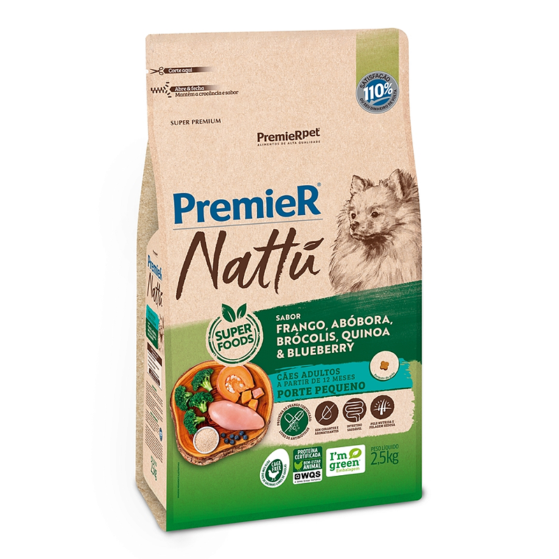 RAÇÃO Premier NATTU 2,5KG CÃES ADULTOS ABOB PEQUENOS - Outpet
