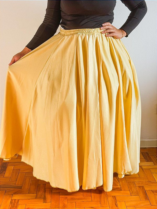 Gode Amarela Saia Midi Gode Duplo Saia Gode Amarela Saia Godê