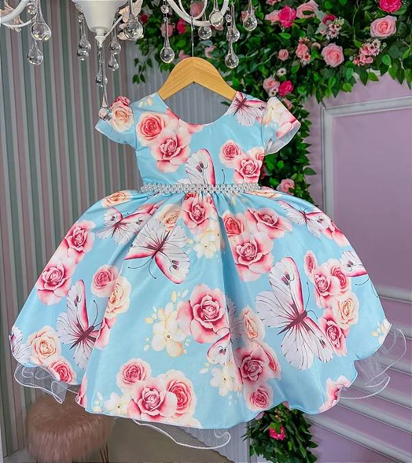 Vestido Princesa Belli Gaia Jardim Encantado Azul Bebe - Roupa  Infantil