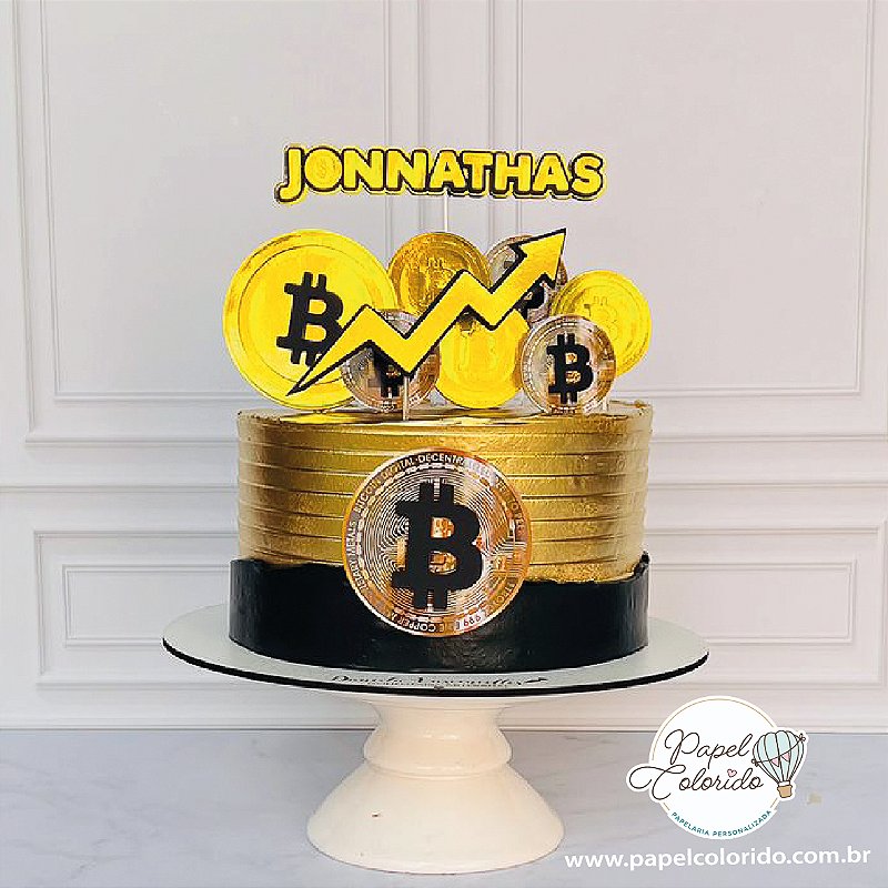 Topo de Bolo: Bitcoin - Papel Colorido
