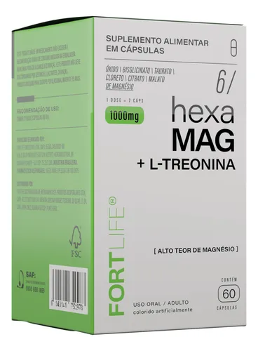 Hexa Mag 1000mg (magnésio) 60 Cápsulas - Fortlife