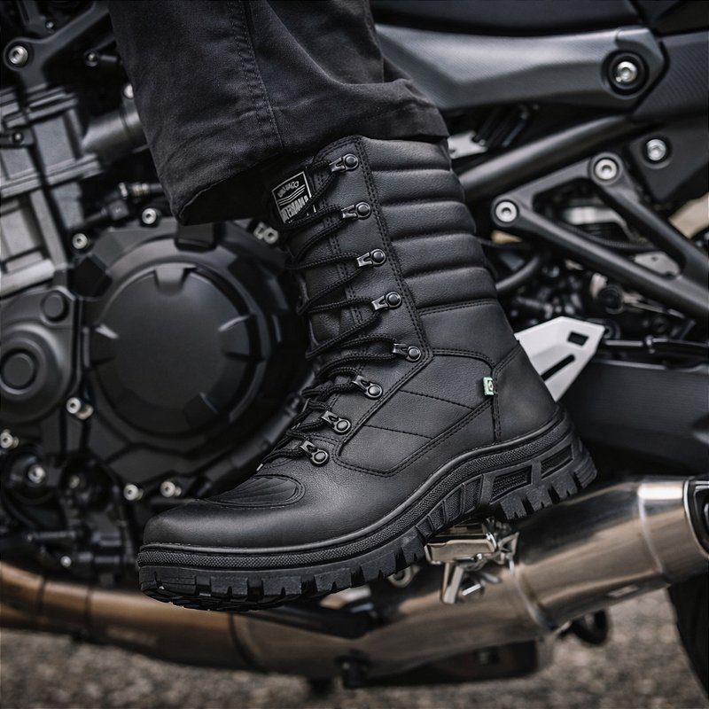 Bota Coturno Tática Motociclista Segurança Couro Ecológico Zíper - Marotto Mamba Negra 8600