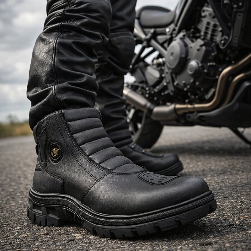 Bota Motociclista Cano Médio Zíper Couro Ecológico - Marotto Street Force 16500
