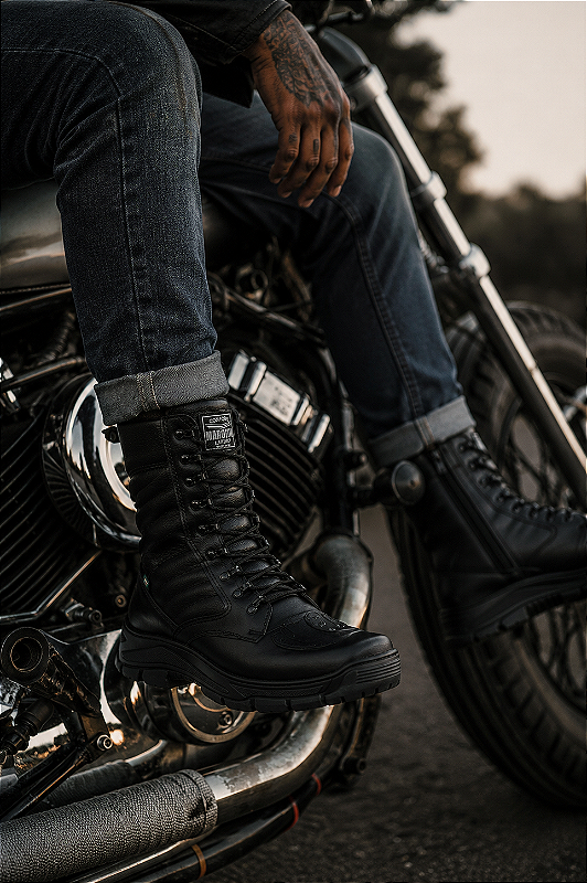 Bota Militar Tática Coturno com Zíper e Palmilha Confort Couro Ecológico Modelo DUBAI