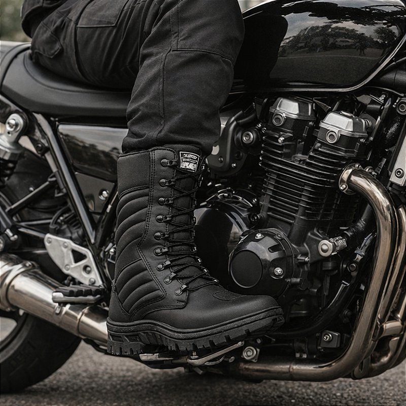 Bota Militar Tática Coturno com Zíper e Palmilha Confort Couro Ecológico Modelo DUBAI