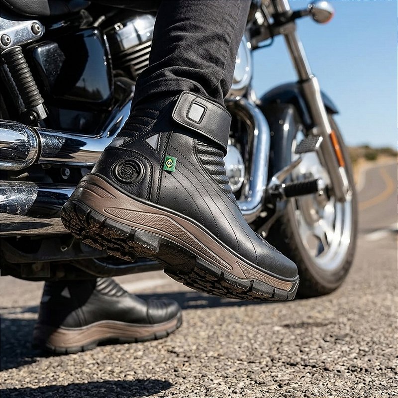 Bota Estilo Motociclista Couro Ecológico Detalhe Refletivo – Marotto Torque 8900