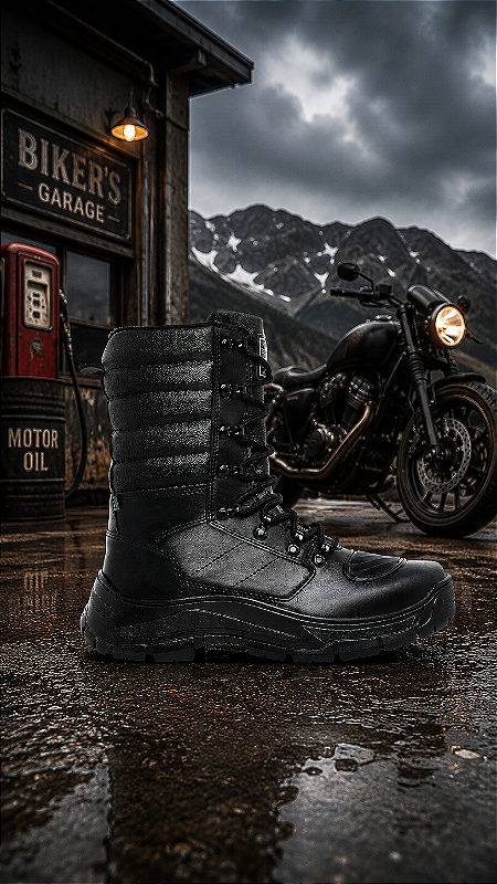 Bota Coturno Tática Motociclista Segurança Couro Legítimo com Zíper - Marotto 8600