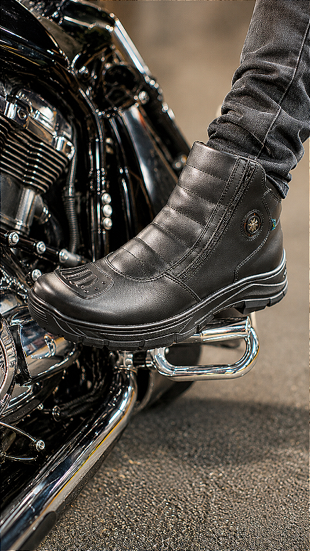 Bota Motociclista Cano Médio Zíper Couro Legítimo - Marotto Street Force 16500