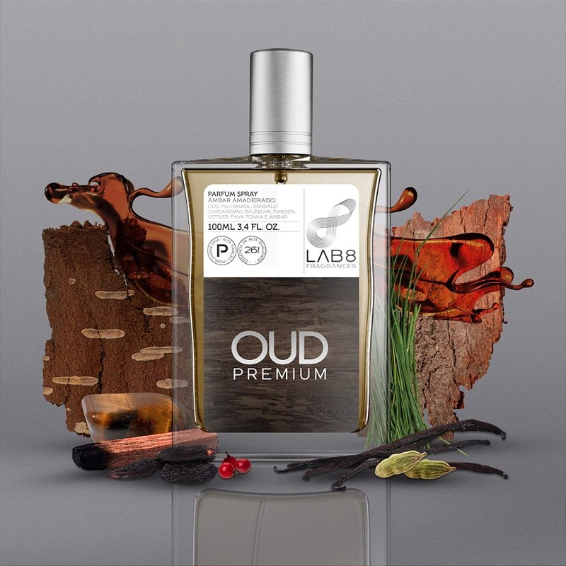 Perfume Masculino Amadeirado Lab 8 Oud Premium 100ml 26% Essência