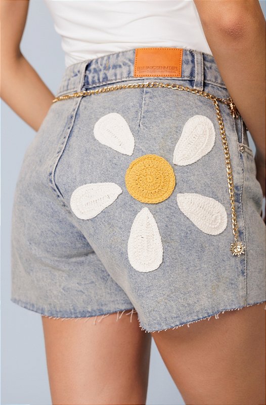 Shorts Jeans Crochê Flower - Your Brand