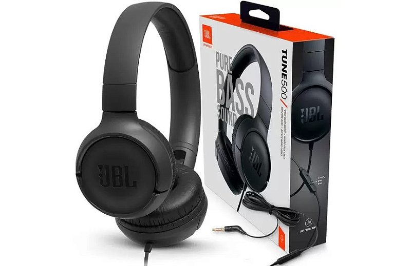 Headphone JBL Pure Bass Sound TUNE 500 com Microfone - Preto - JBL
