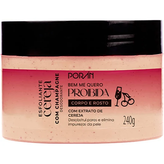 Esfoliante Corpo e Rosto Cereja Com Champagne Porán 240g