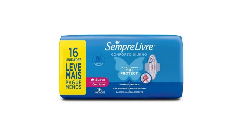 Absorvente Sempre Livre Conforto Diurno Tri Protect Suave com Abas 16 Unidades