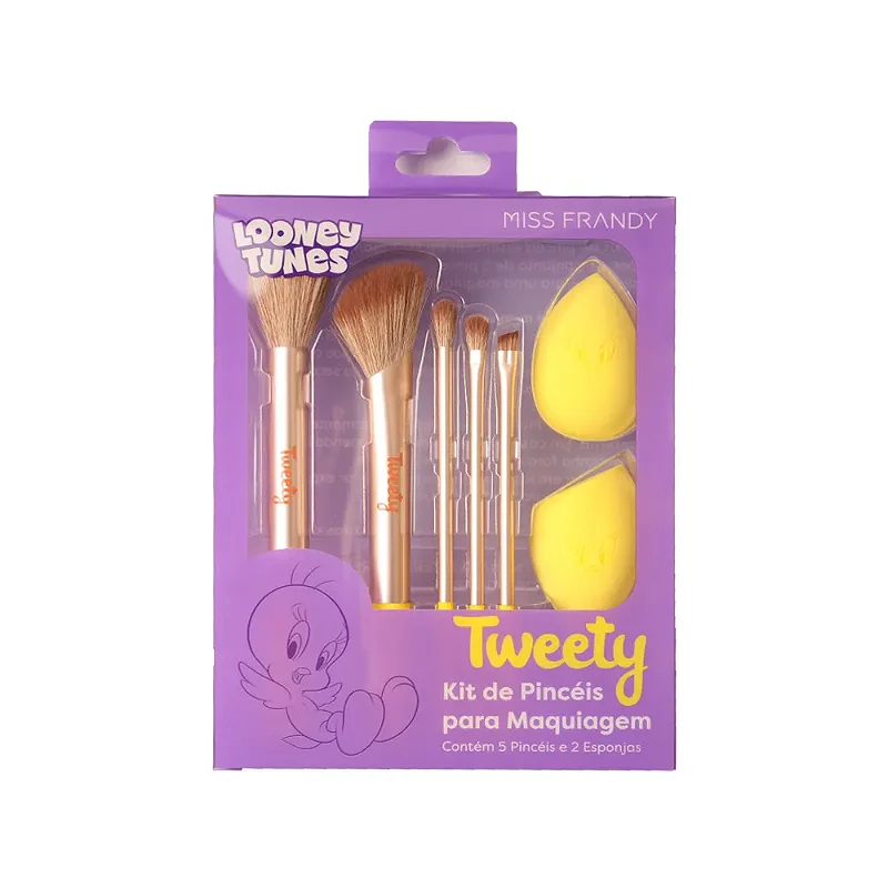 Kit de Pincéis para Maquiagem e Esponjas Tweety Looney Tunes Miss Frandy