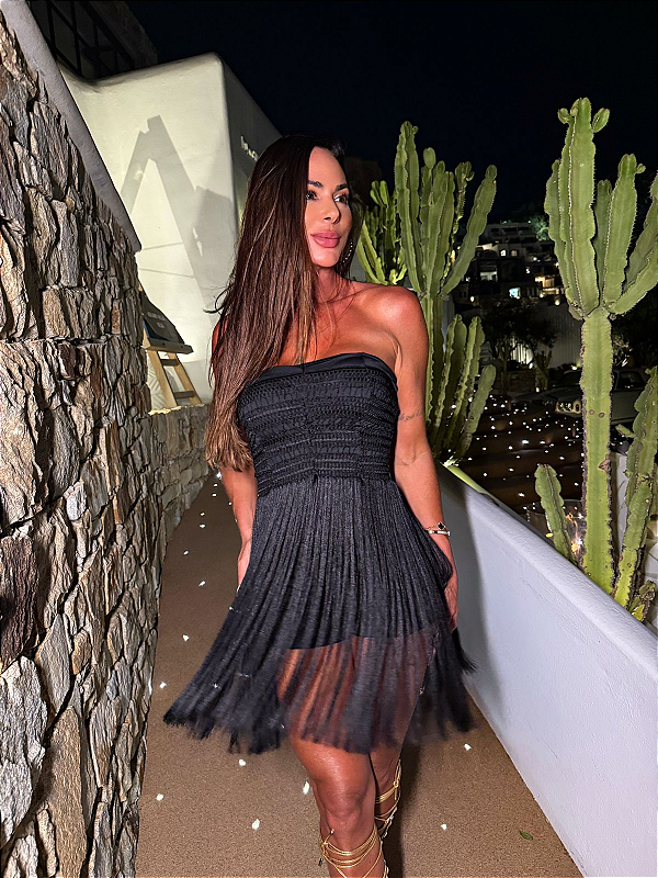 Vestido Nishane – Mini dress com franjas preto