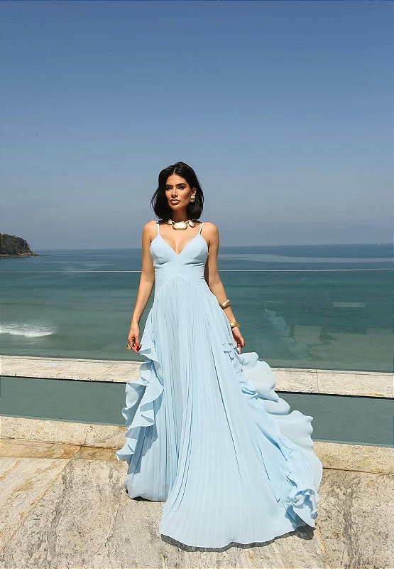 Vestido longo plissado