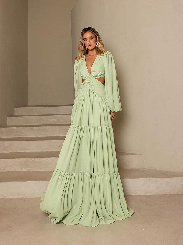 Vestido longo mangas Maxi