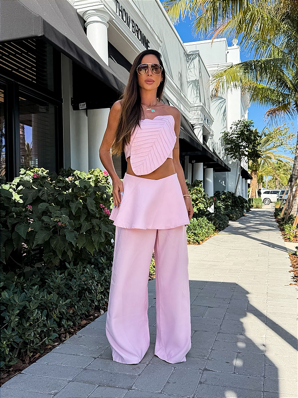 Conjunto Clover – Blusa folha e calça mood maxi com saia