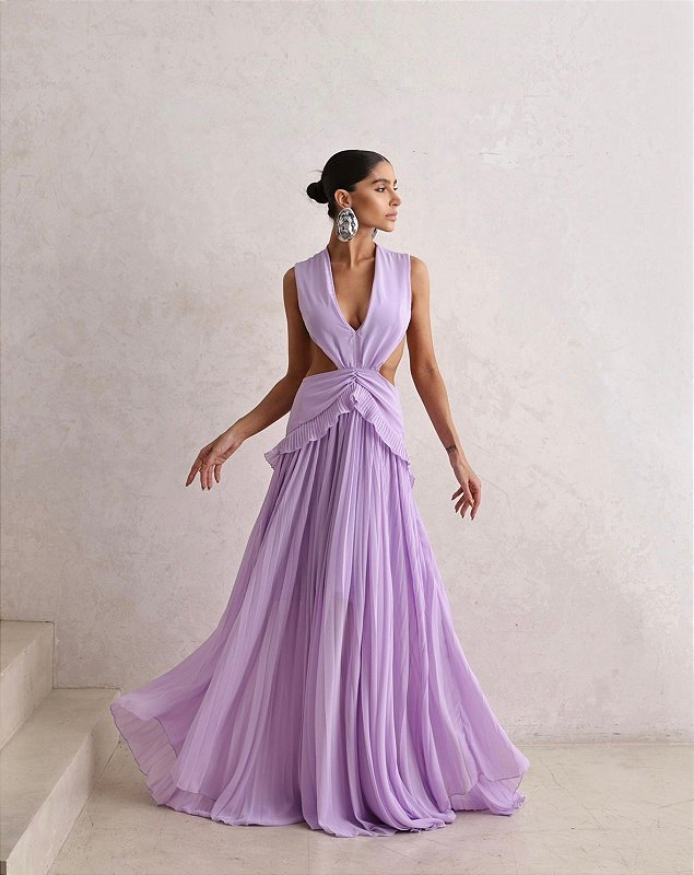 Vestido longo plissado