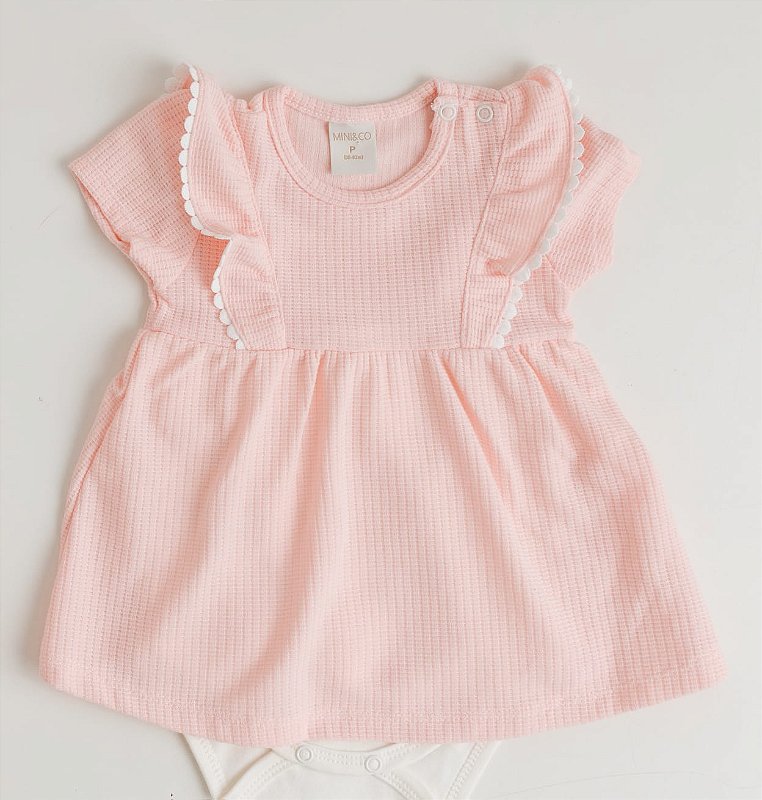 Romper vestido babado rosa bebê