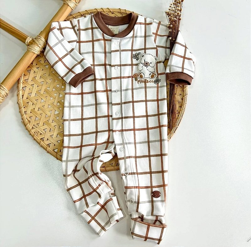 Macacão longo xadrez ursinho