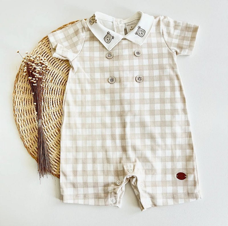 Macacão curto gola bipartida bichinhos