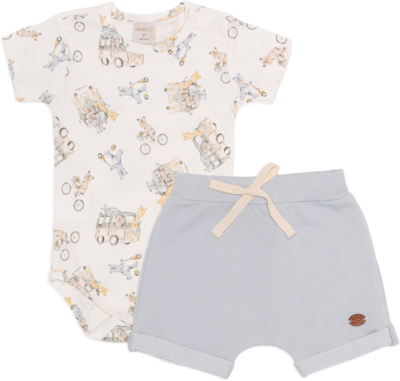 Conjunto body e shorts bichinhos transportes