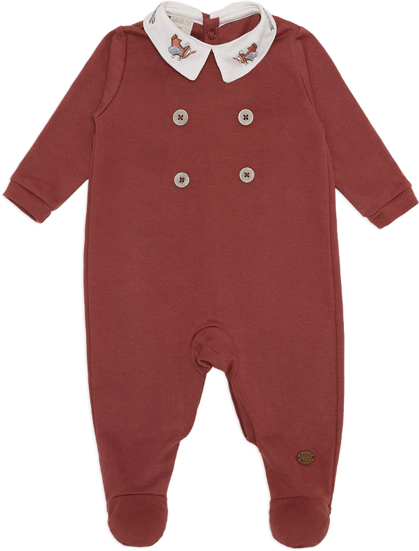 Macacão longo gola bipartida bordada