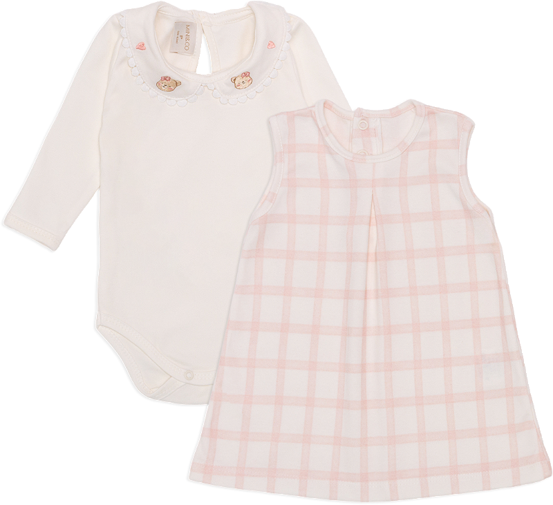 Romper Vestido Manga Longa Ursinha corações