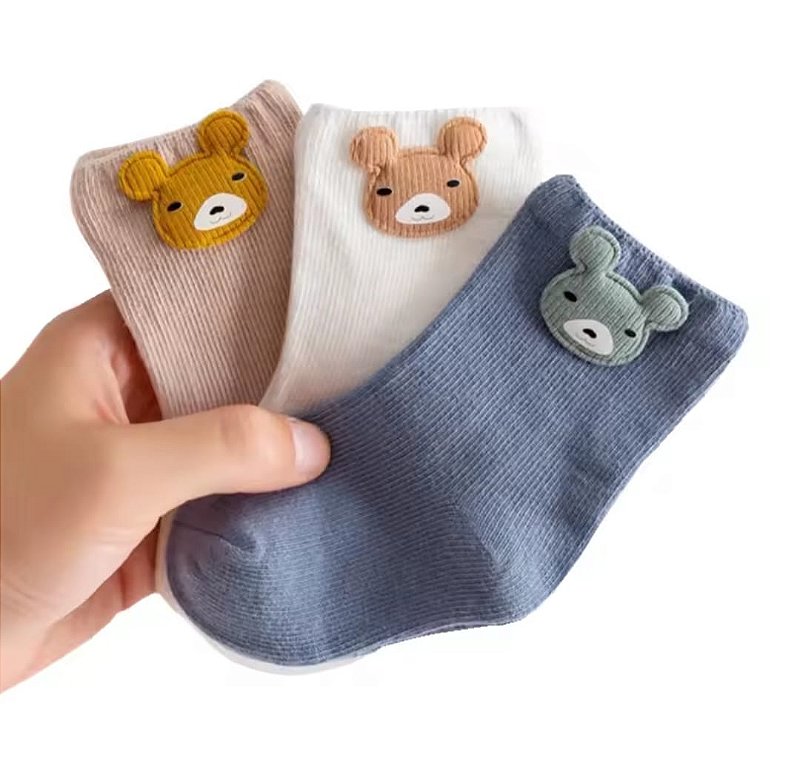 Meia cano médio Azul Ursinho