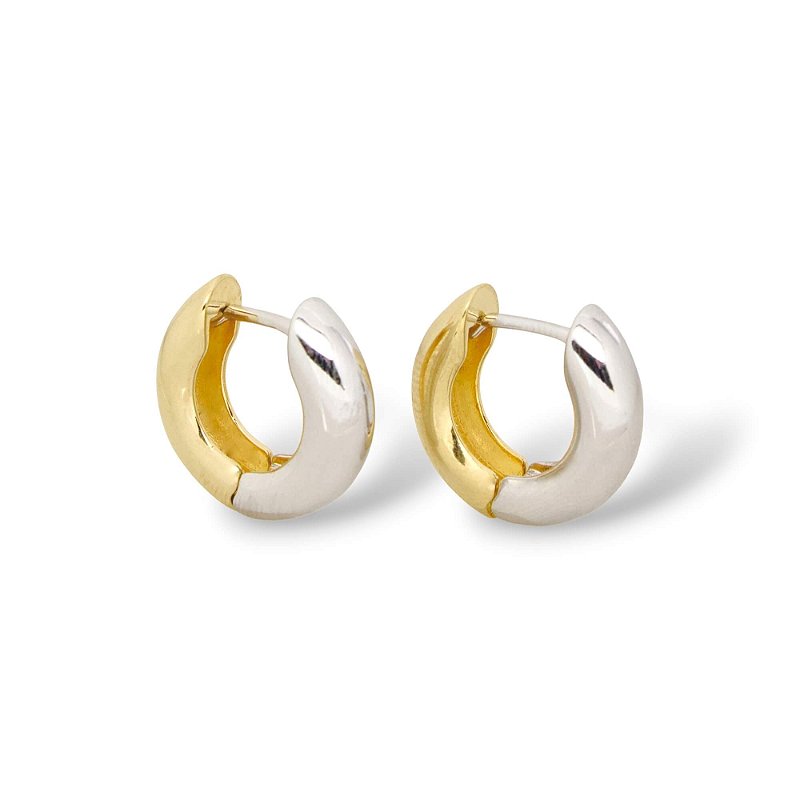 Brinco Bicolor Banho Ouro 18k e Ródio Branco
