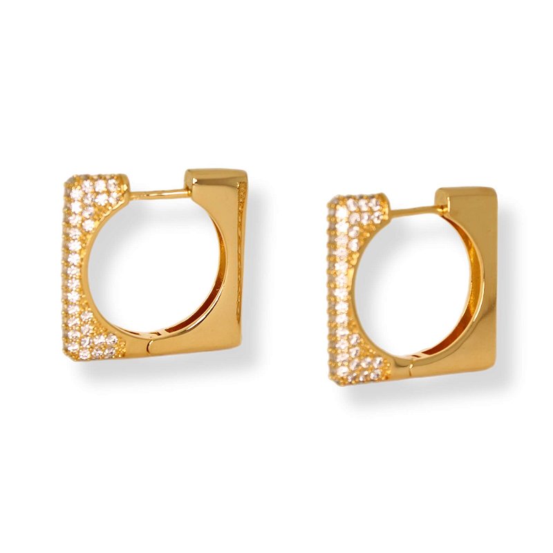 Brinco Quadrado Cravejado com Zircônias Banho Ouro 18k