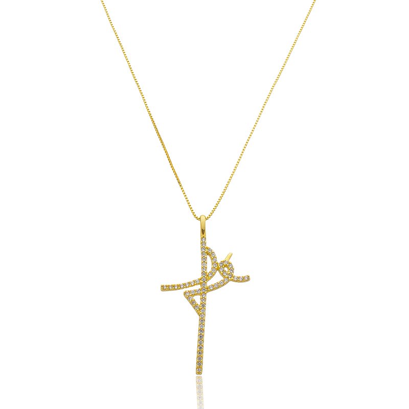 Colar Pingente Fé Zircônia Banho Ouro 18k