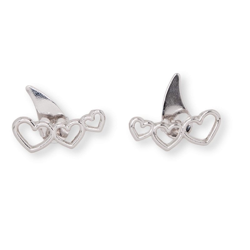 Brinco Earcuff Três Corações Banho Ródio Branco