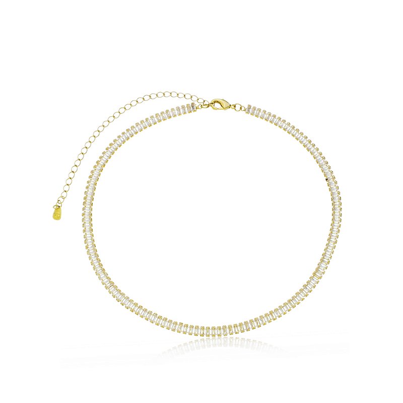 Choker Baquete Cravejada com Cristais Banho Ouro 18k